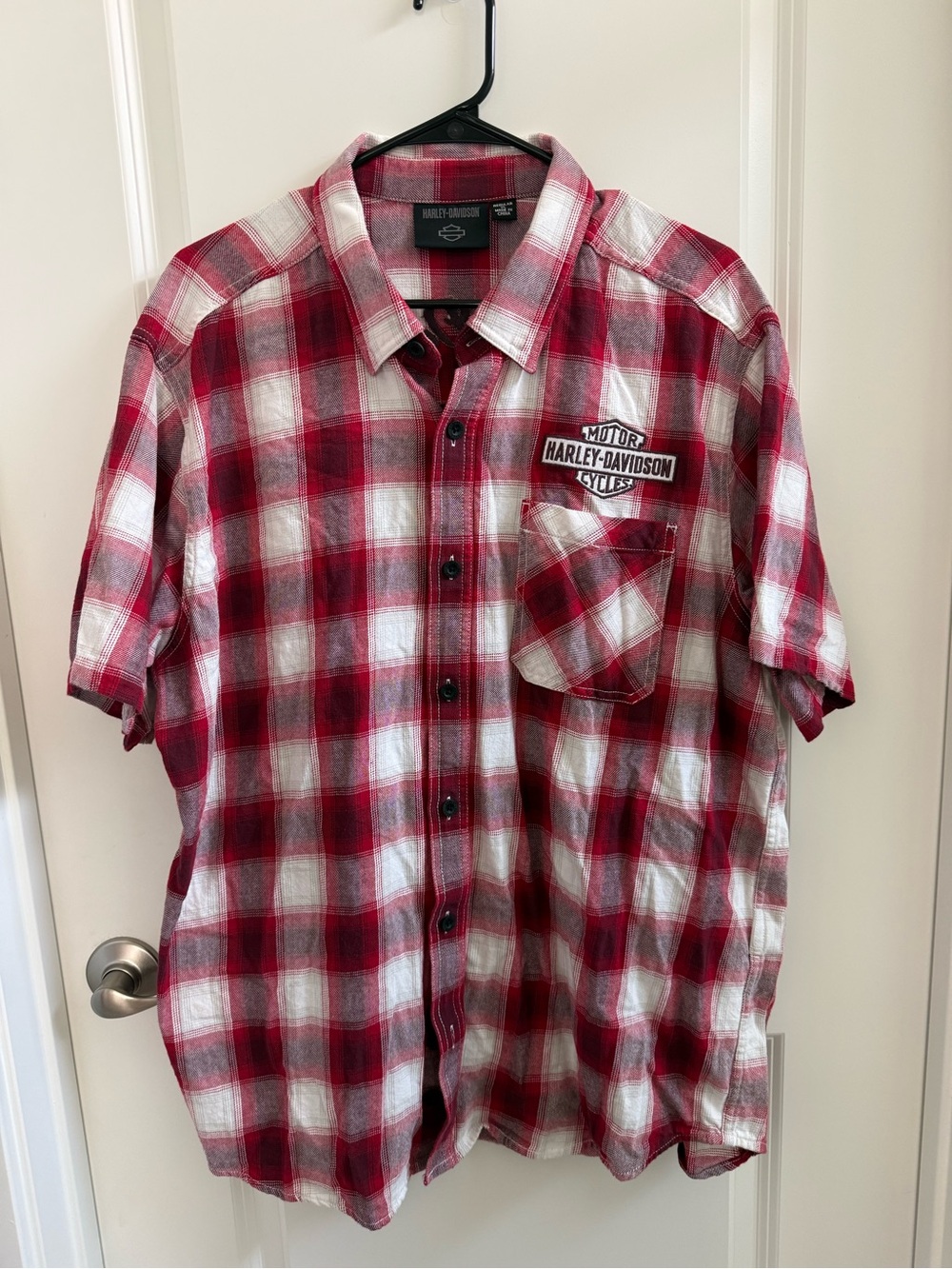 Harley-Davidson Red and White Plaid Short-Sleeve Button-Down Shirt